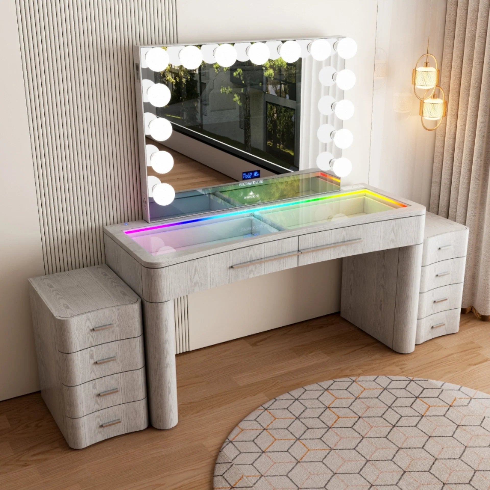 SlayStation® Willow Premium Vanity Table w/ RGB Light + Vanity Mirror Bundle w/ Storage Drawers