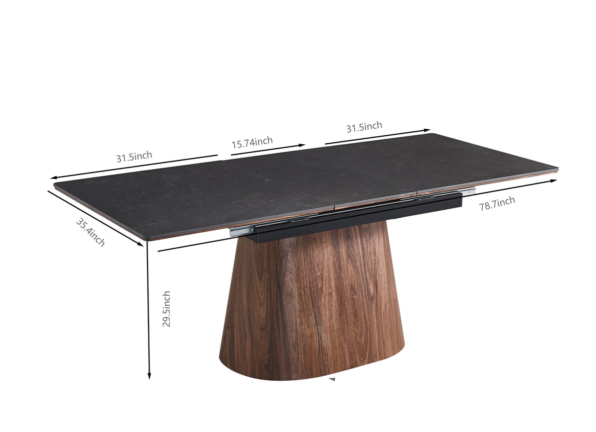 Extendable Black Ceramic Dining Table with Cone Base (62.99 / 78.74 × 35.43 × 29.53)