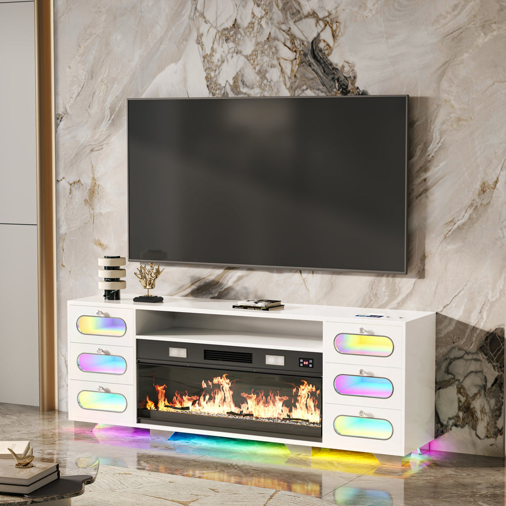 Fully assembled 71“ TV Stand with Fireplace