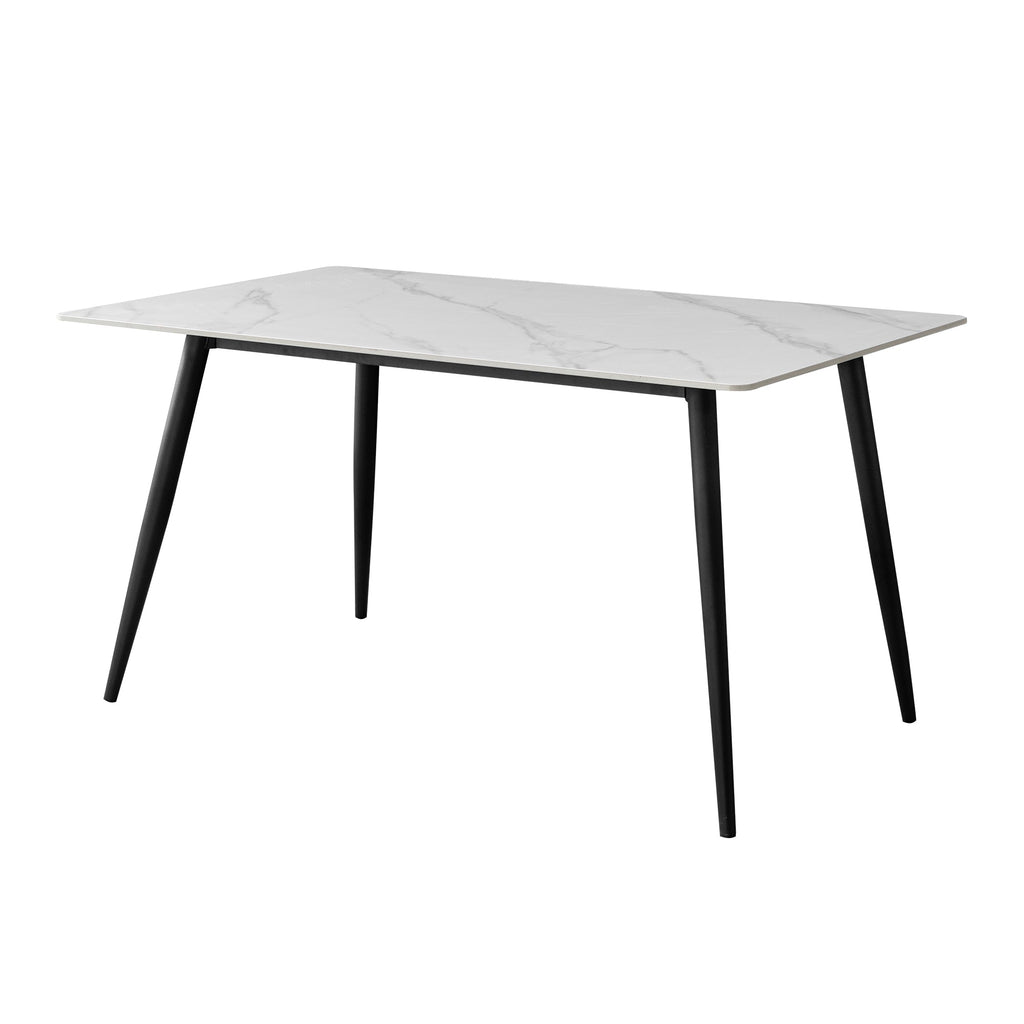 White Faux Marble Rectangular Dining Table with Black Metal Legs, Seats up to 4