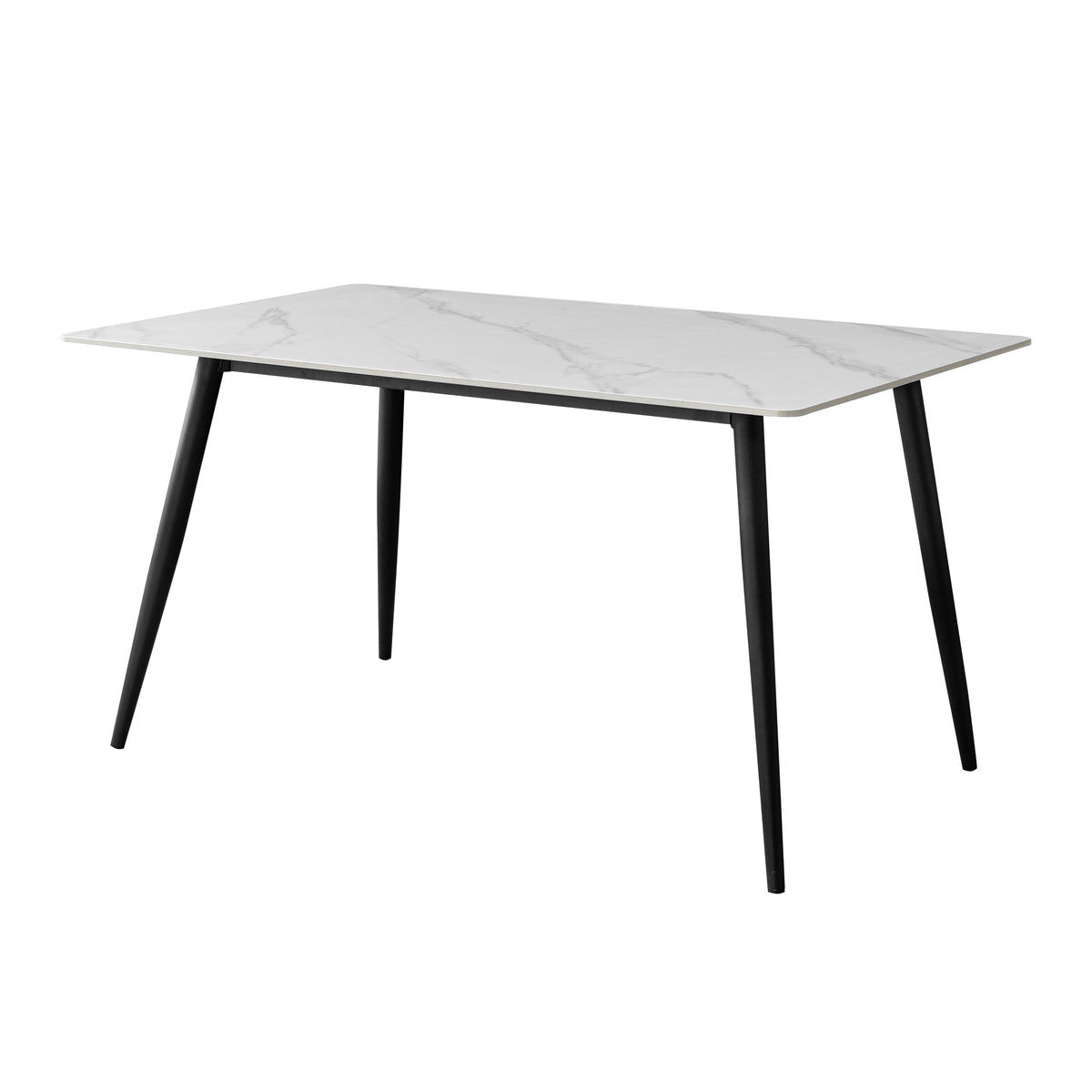 White Faux Marble Rectangular Dining Table with Black Metal Legs, Seats up to 4