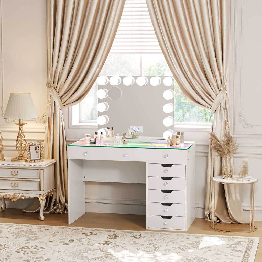 VANITII Diana Vanity Desk Set- 8 Storage Drawers with Vanity Mirror