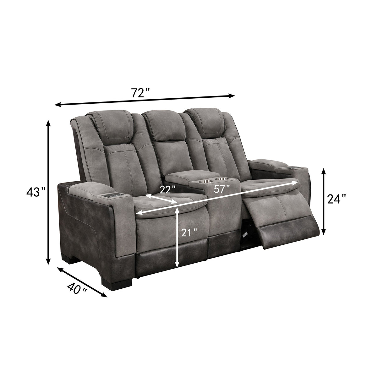 Charlie Modern Gray Power Recliner Loveseat – Dual Power Motion Seating