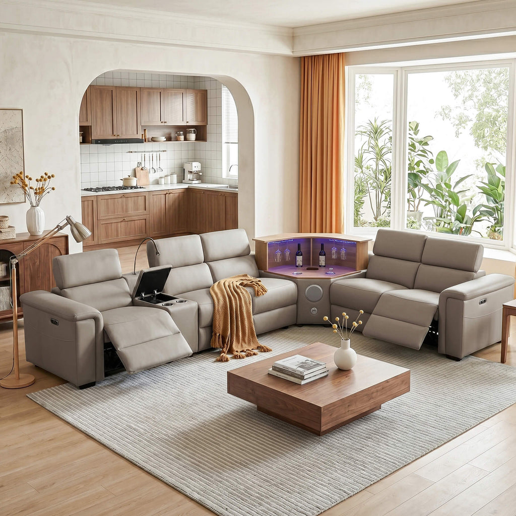 Luxury Leather Power Recliner with Rising Cabinet