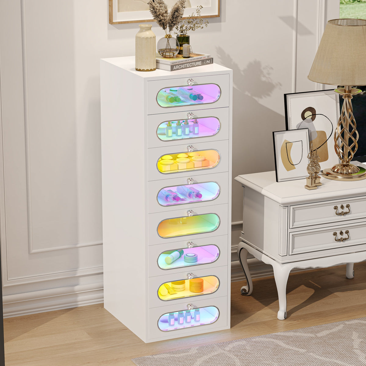 VANITII Priscilla Makeup Vanity Storage Chest Unit with 8 Drawers
