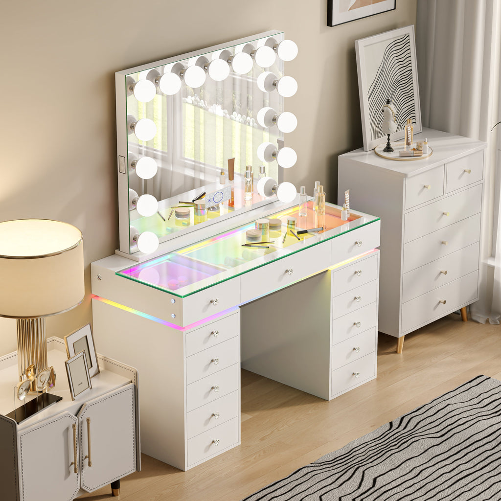 VANITII Mini Eva Vanity Desk Set - 13 Storage Drawers With 15 Bulbs