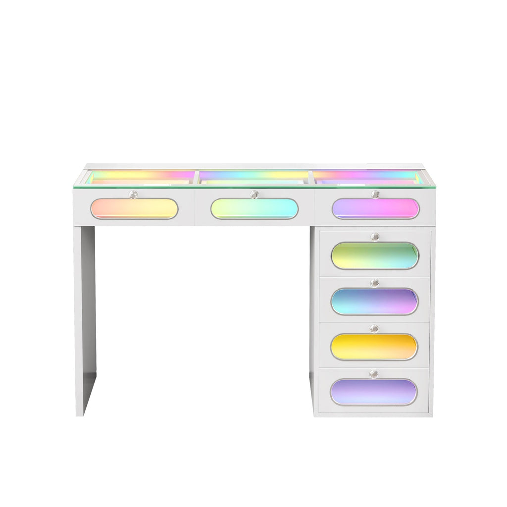 VANITII 7 Glass Fronted Drawers with Crystal Handles