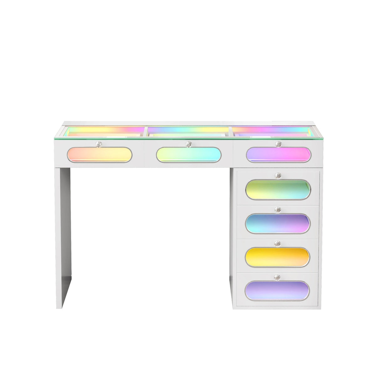 VANITII 7 Glass Fronted Drawers with Crystal Handles