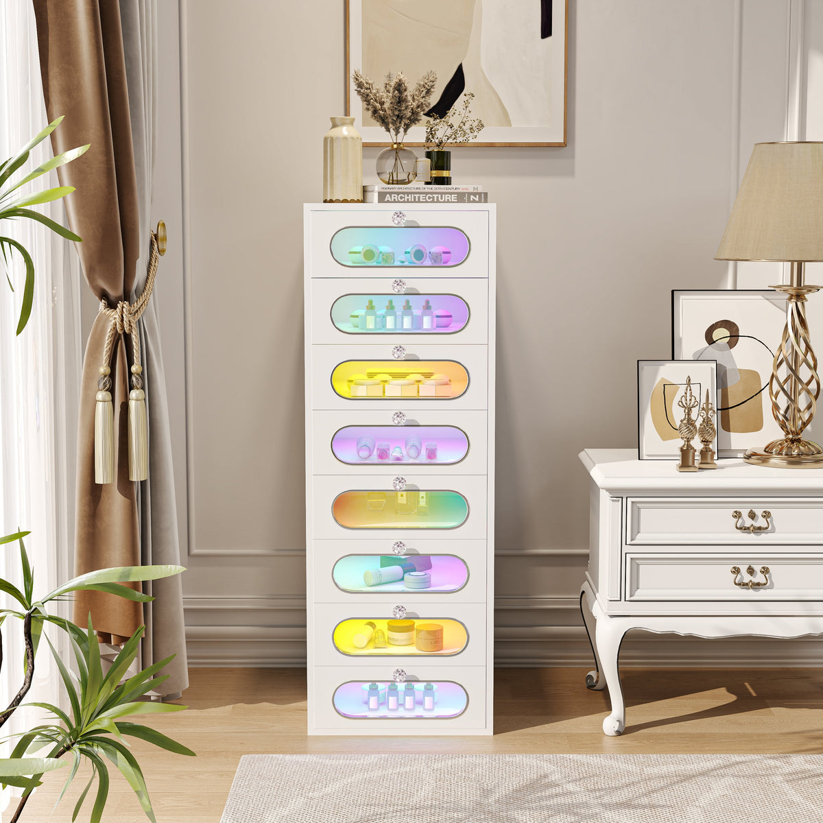 VANITII Priscilla Makeup Vanity Storage Chest Unit with 8 Drawers