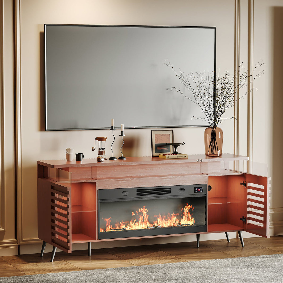 GRACE Fully Assembled 71" TV Stand with Electric Fireplace