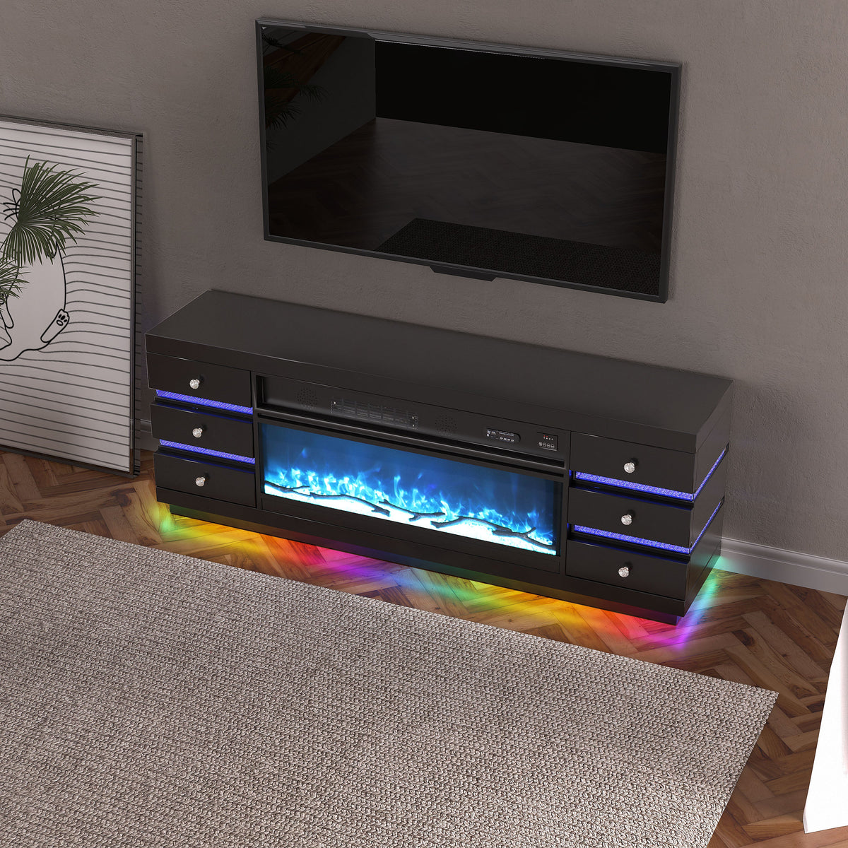 Fully Assembled 70" Multi-Flame Colors TV Stand LED Fireplace