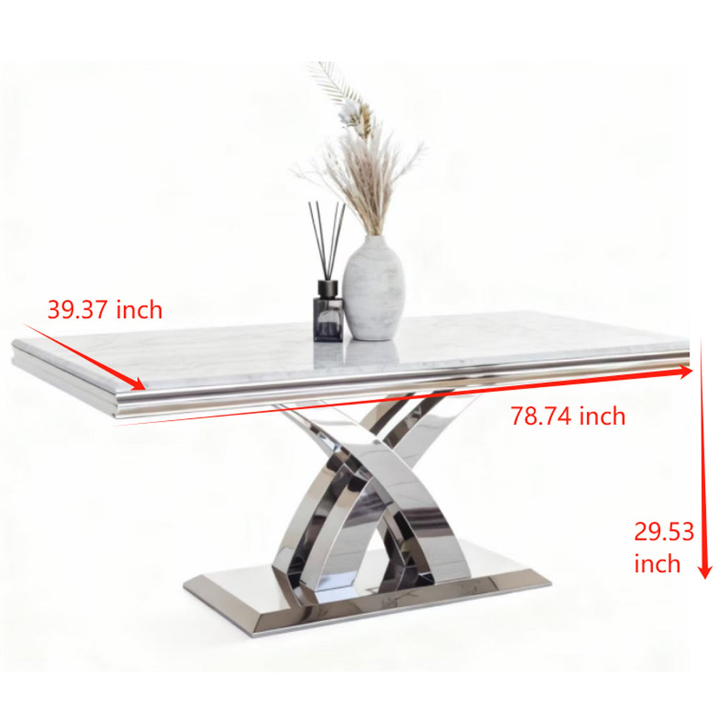 PX07 Rectangular Chrome Dining Marble Table