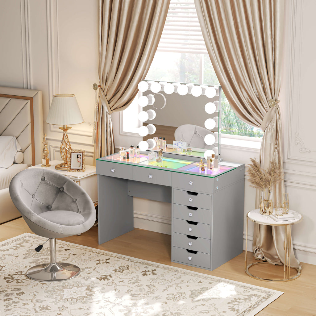 VANITII Diana Vanity Desk Set- 8 Storage Drawers with Vanity Mirror