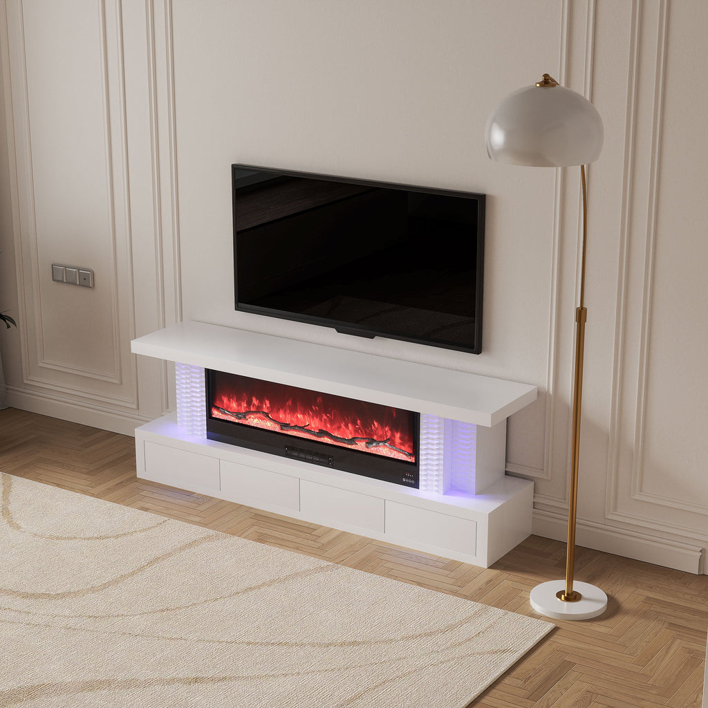 Fully Assembled 71" TV Stand LED Mirrored Fireplace