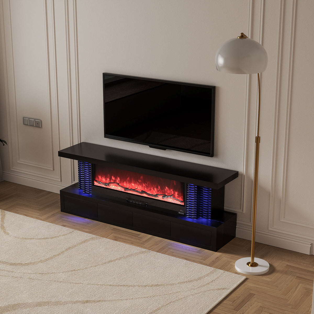 Fully Assembled 71" TV Stand LED Mirrored Fireplace