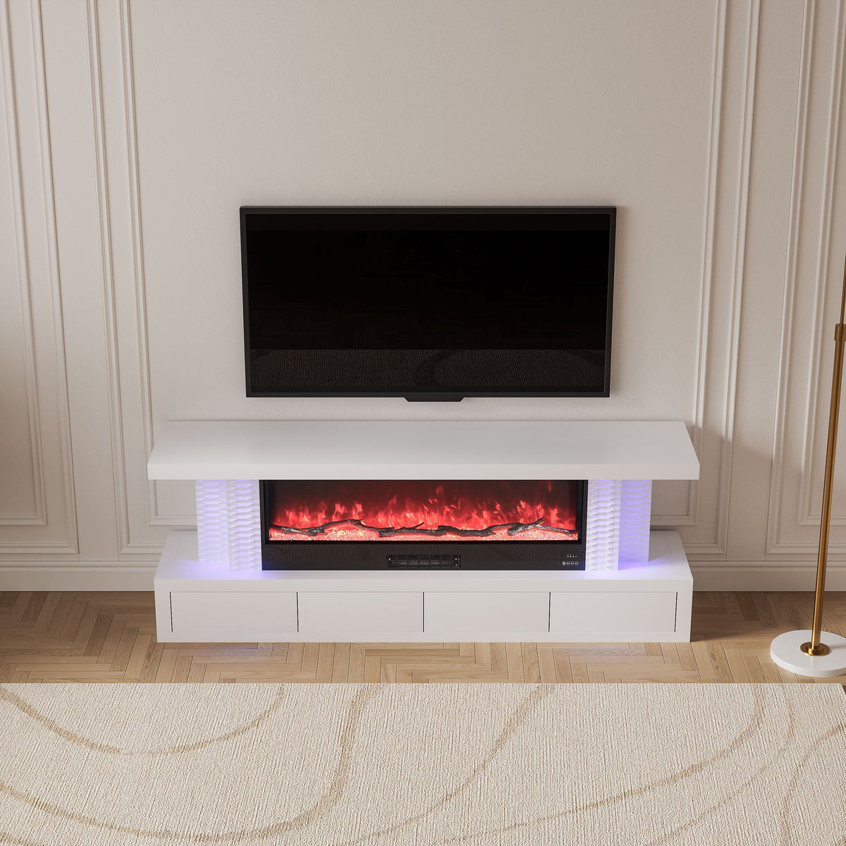 Fully Assembled 71" TV Stand LED Mirrored Fireplace