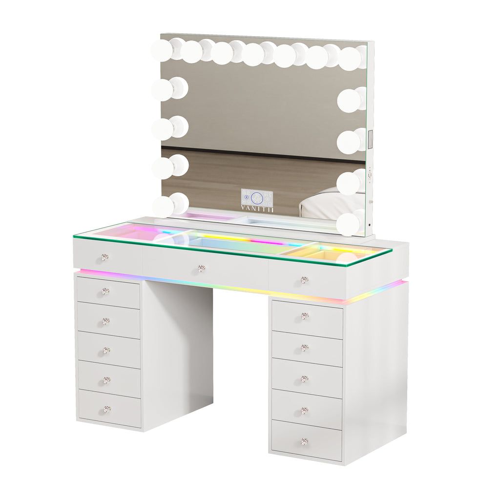 VANITII Mini Eva Vanity Desk Set - 13 Storage Drawers With 15 Bulbs