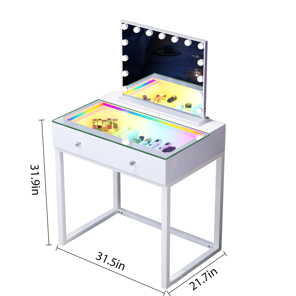 VANITII IVY Lighted Glass Vanity | Cosmetic Storage Table