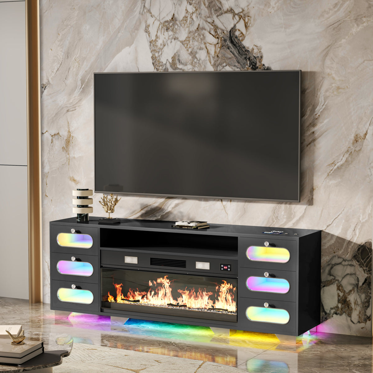 Fully assembled 71“ TV Stand with Fireplace