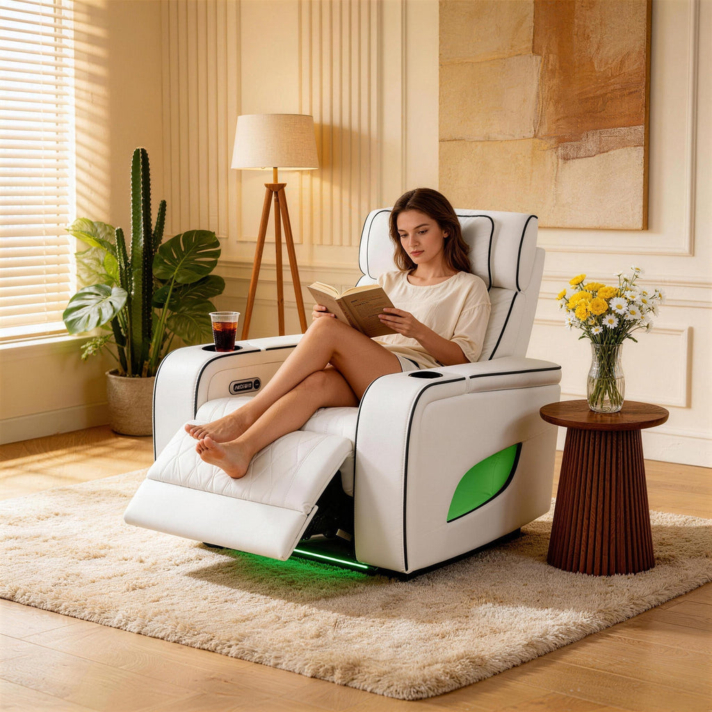 Jessie Power Recliner Chair - Modern White Leather Armchair