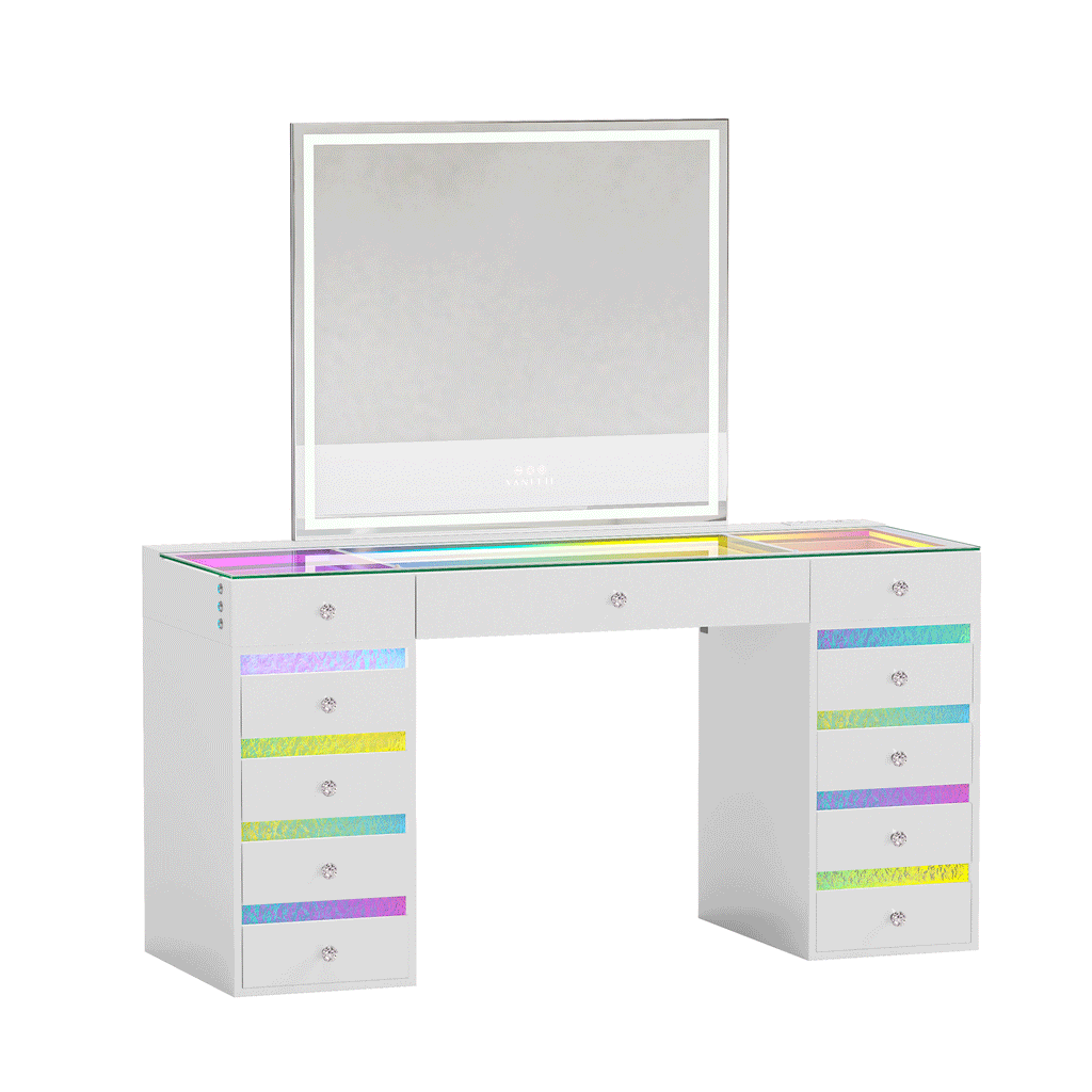 VANITII Luna Vanity RGB Table Set With Bluetooth Speaker & Hana Mirror