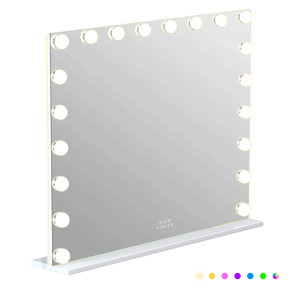 Led lights changing colors and showing lighting options on side of mirror.