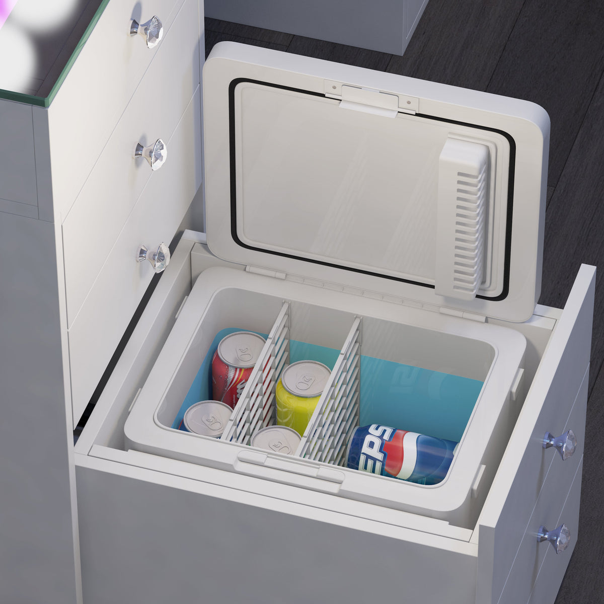 VANITII Vanity Desk with Fridge & 10 Storege Drawers