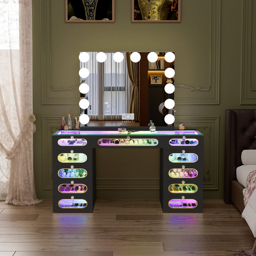 VANITII Priscilla Vanity Desk-11 Glass Fronted Drawers Vanity Set