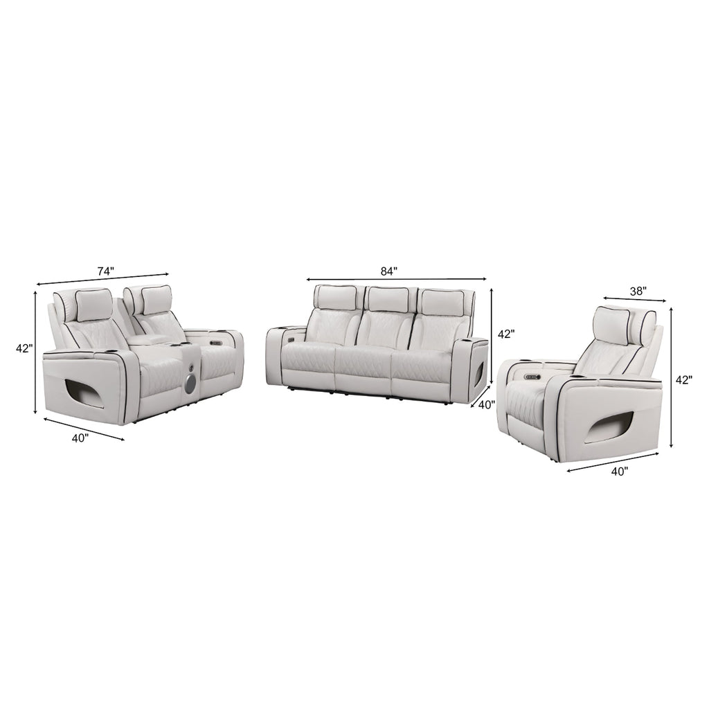Jessie Luxury White Power Recliner Sofa Set