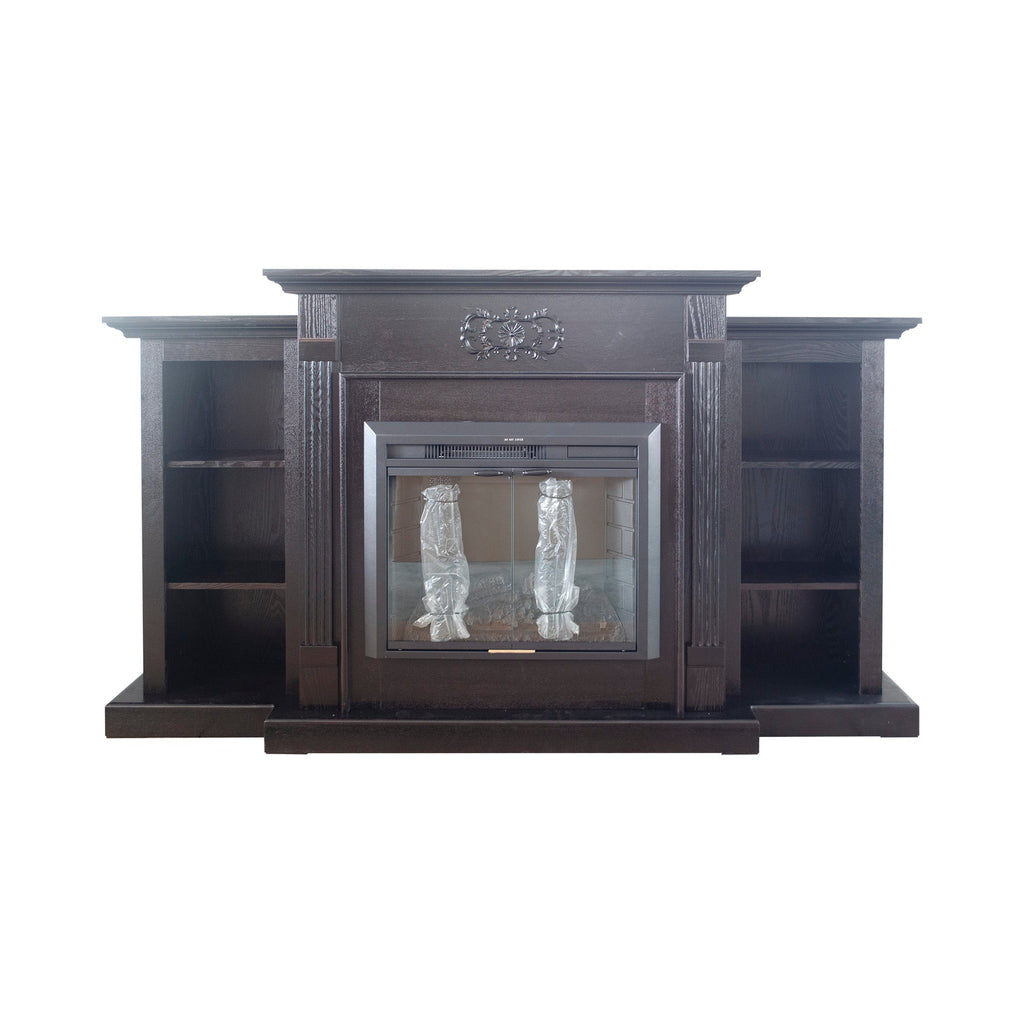 Dark Mahogany Ash Wood Veneer Fireplace TV Stand
