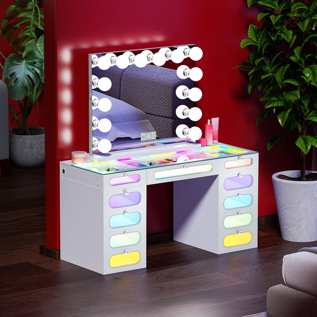 VANITII Priscilla Vanity Desk-11 Glass Fronted Drawers Vanity Set