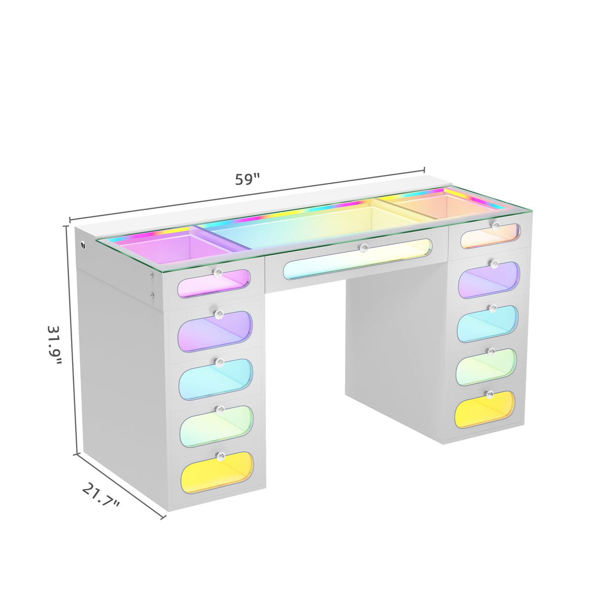 VANITII Priscilla Vanity Desk-11 Glass Fronted Drawers Vanity Set