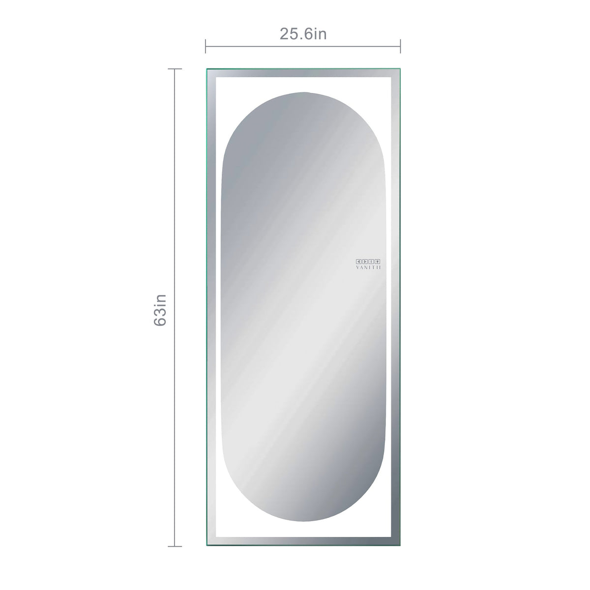 Vanitii Marilyn oval full length mirror measuring 25.6 inches wide and 63 inches high