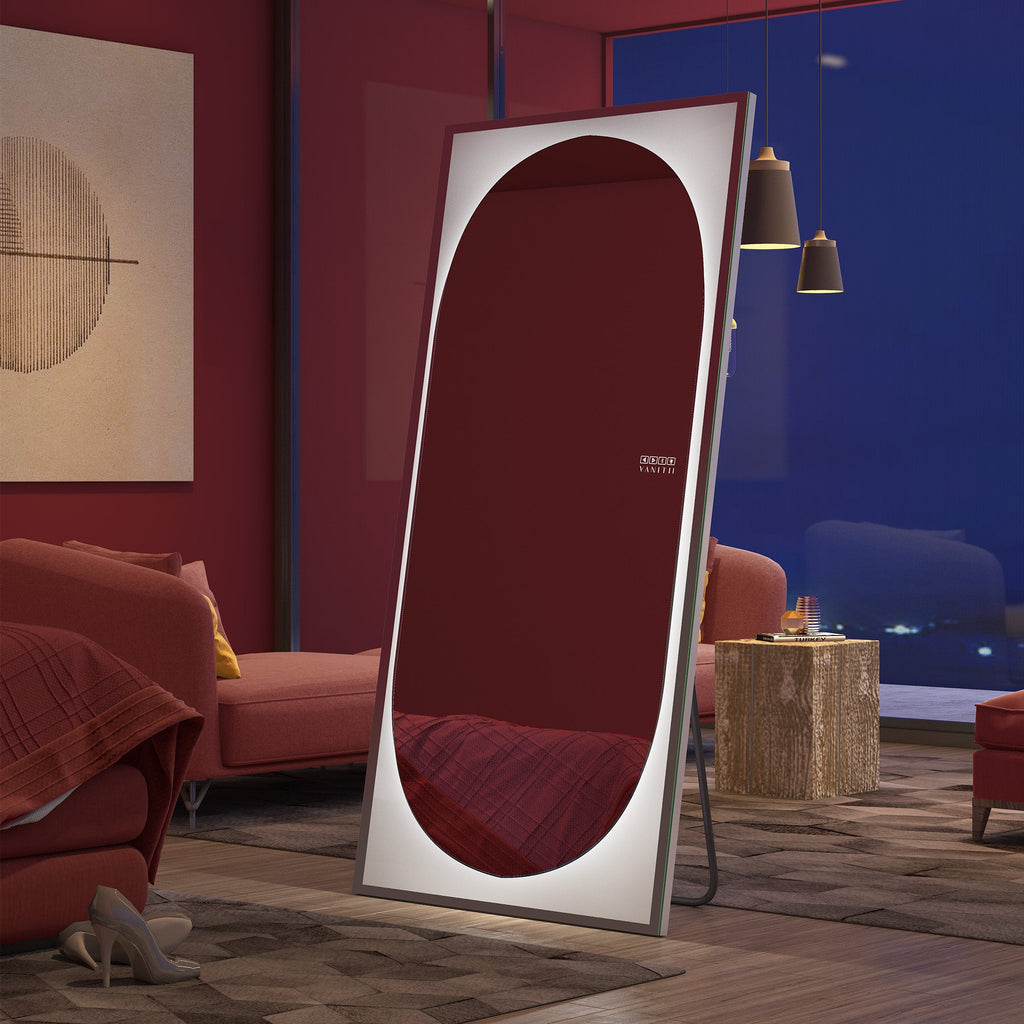 Vanitii Marilyn oval full length floor mirror with integrated LED lighting in a modern room