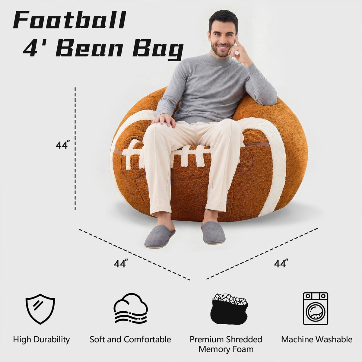 Oversized Sports Bean Bag Chair - Giant Plush Sofa with Filler