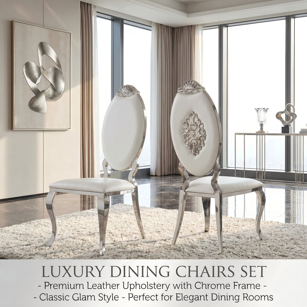 Luxury Carved Back Dining Chair，Gold/Silver 201 Stainless Steel Dining Chair 4pcs/CTN