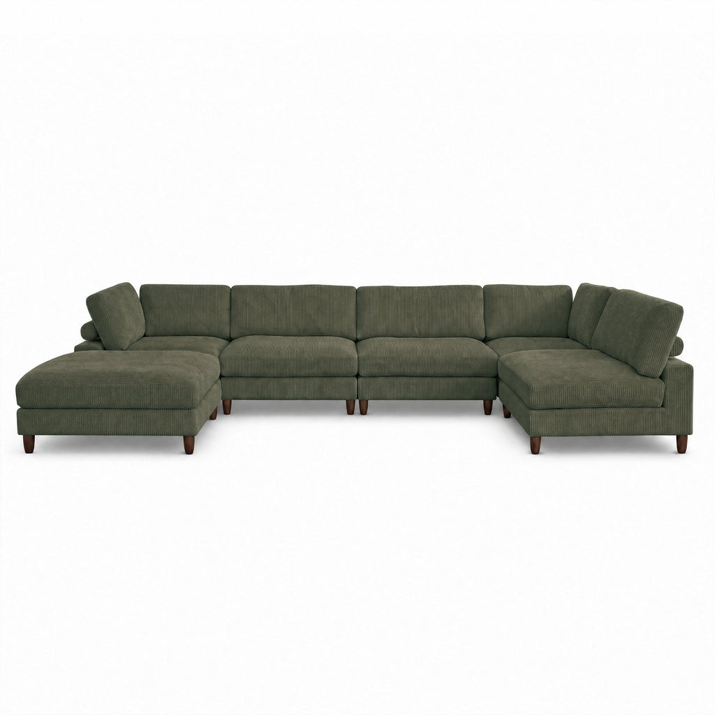 Solid Wood Frame Corduroy Modular Sofa Green