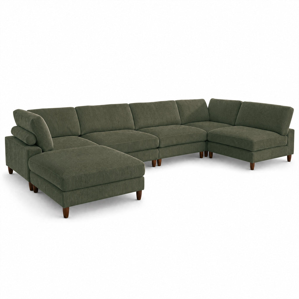 Solid Wood Frame Corduroy Modular Sofa Green