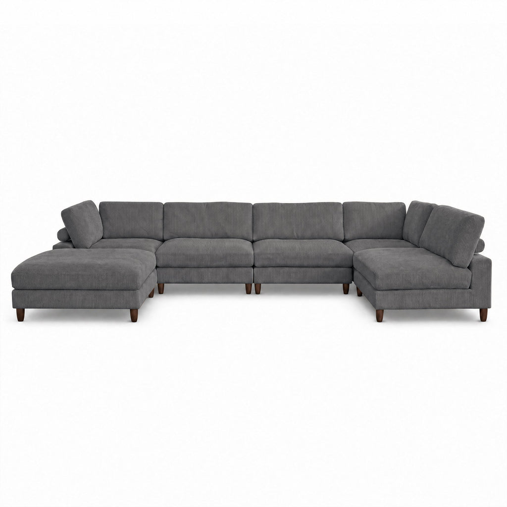 Solid Wood Frame Corduroy Modular Sofa Gray