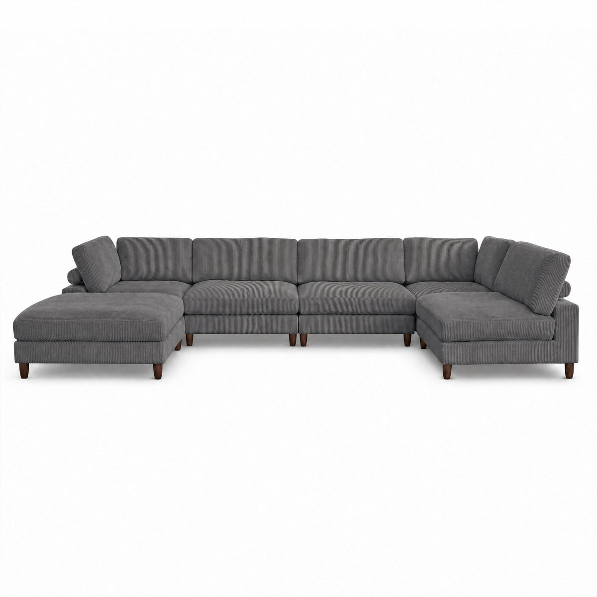 Solid Wood Frame Corduroy Modular Sofa Gray