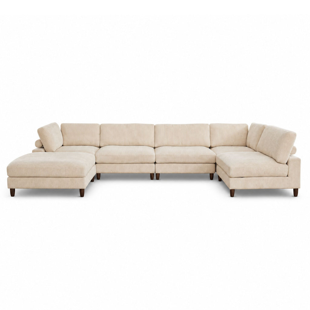 Piece Solid Wood Frame Corduroy Modular Sofa White