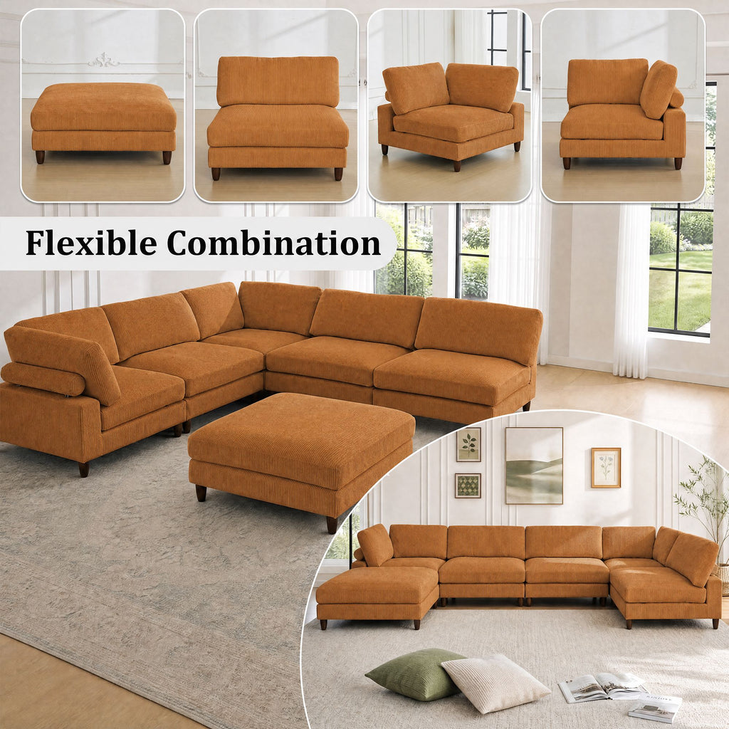 Solid Wood Frame Corduroy Modular Sofa Yellow
