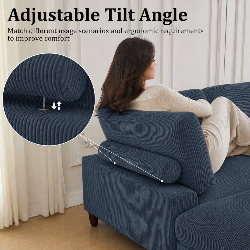 Solid Wood Frame Corduroy Modular Sofa Blue