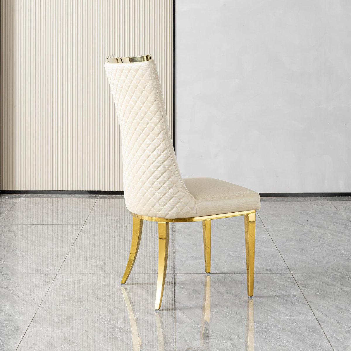 stainless steel dining chairs, high back upholstered dining chairs, cream pu leather dining chairs 4pcs/CTN