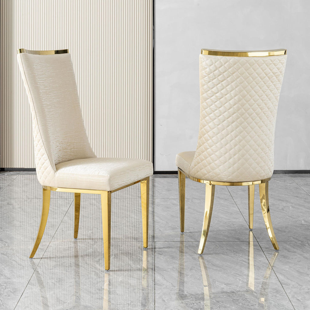 stainless steel dining chairs, high back upholstered dining chairs, cream pu leather dining chairs 4pcs/CTN