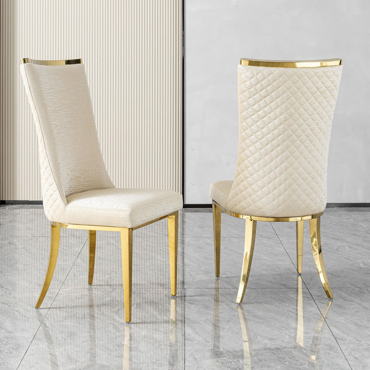 stainless steel dining chairs, high back upholstered dining chairs, cream pu leather dining chairs 4pcs/CTN