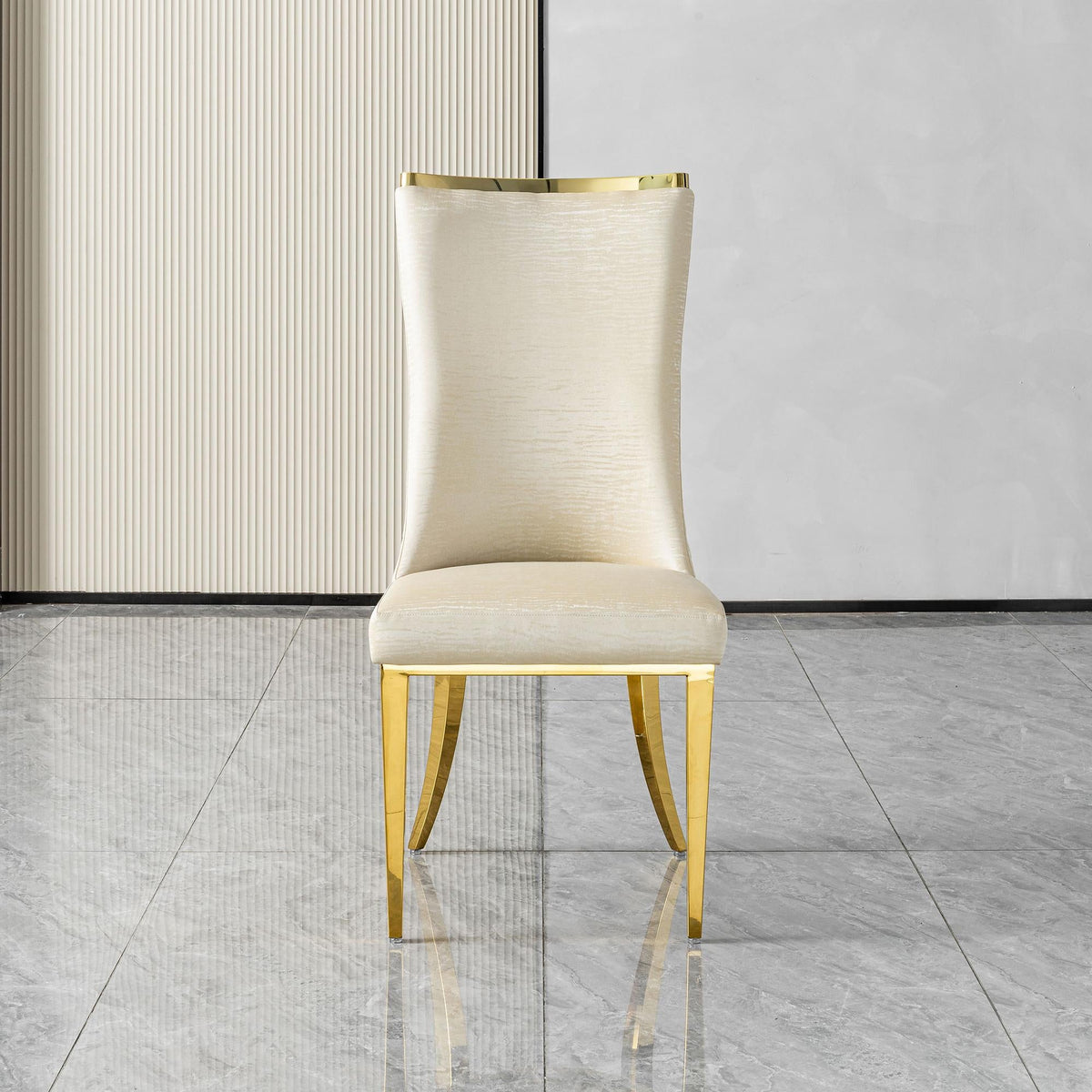 stainless steel dining chairs, high back upholstered dining chairs, cream pu leather dining chairs 4pcs/CTN