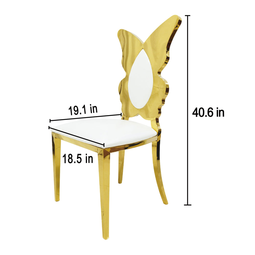 Dining Chairs And Kitchen Chairs 4pcs/CTN, Modern Upholstered PU Leather Accent Chair with Stainless Steel Back And Legs, Gold