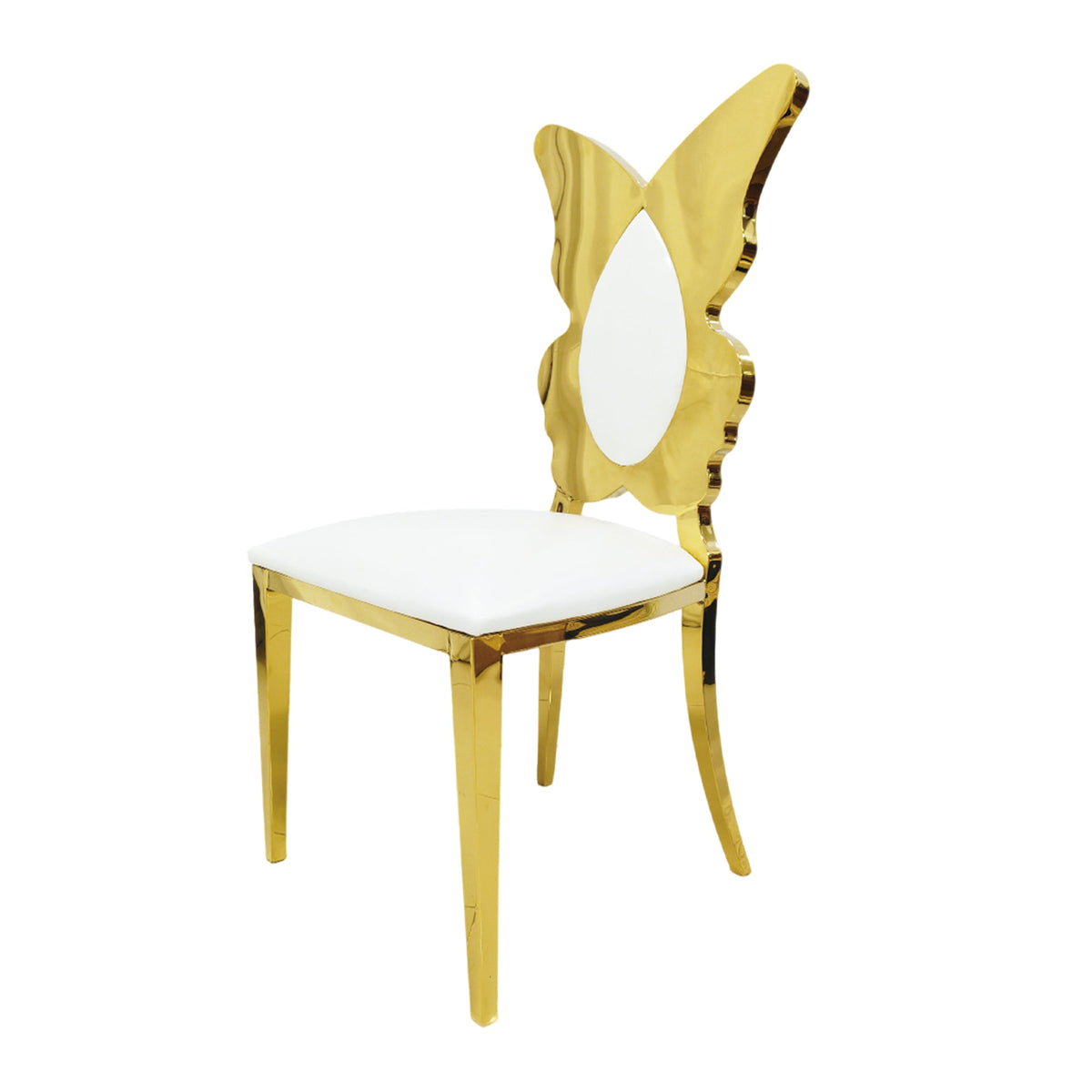 Dining Chairs And Kitchen Chairs 4pcs/CTN, Modern Upholstered PU Leather Accent Chair with Stainless Steel Back And Legs, Gold