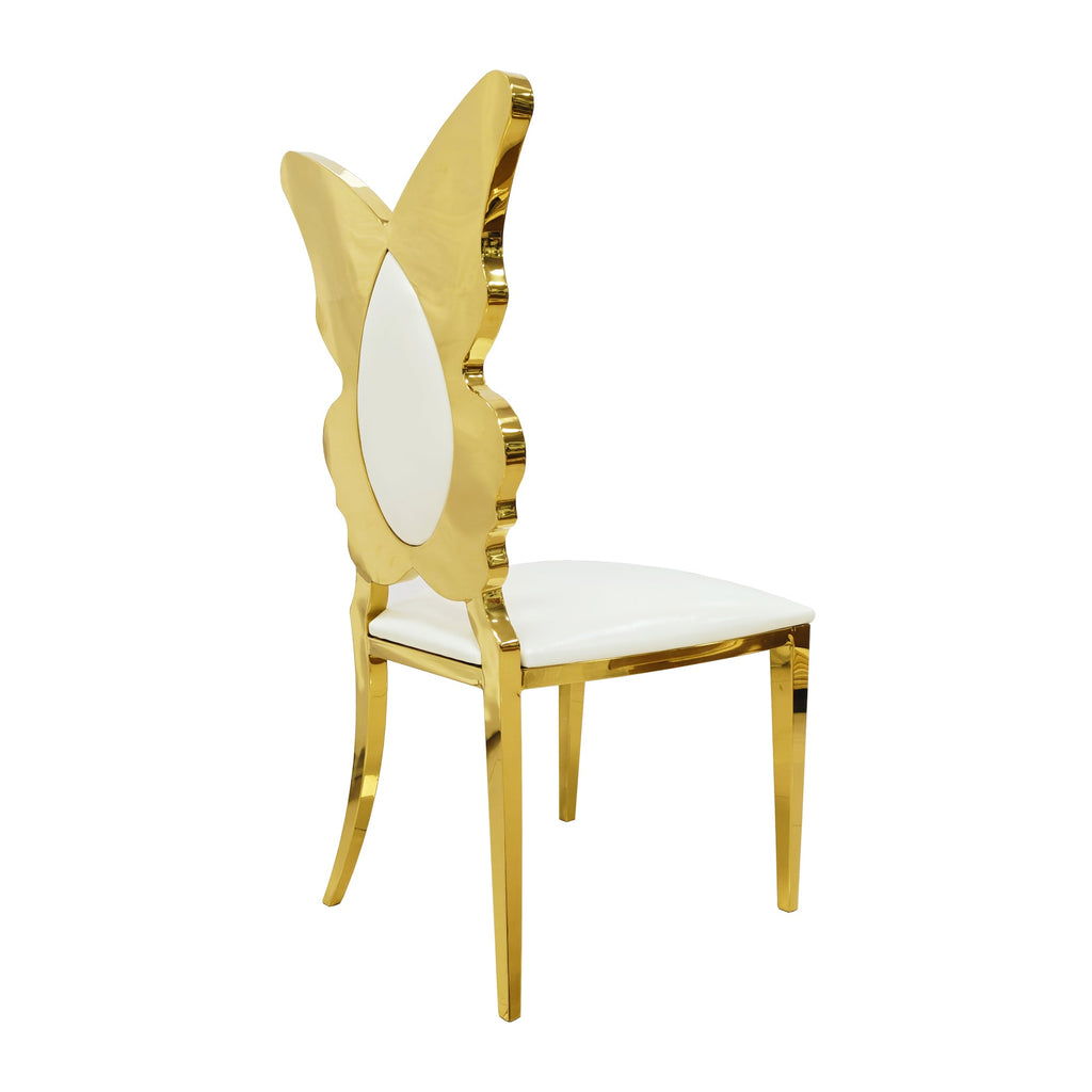 Dining Chairs And Kitchen Chairs 4pcs/CTN, Modern Upholstered PU Leather Accent Chair with Stainless Steel Back And Legs, Gold